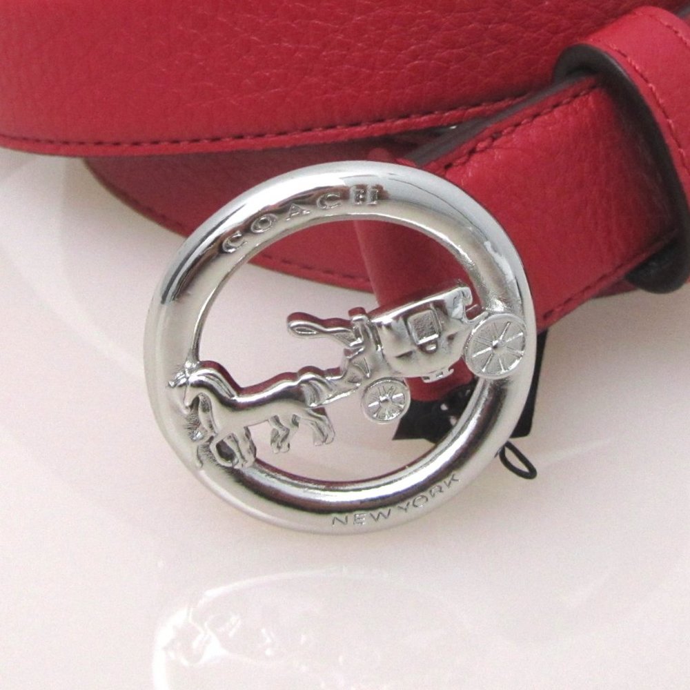 Coach $128 Horse and Carriage SIGNATURE BUCKLE BELT RED 78181 f78181 - Picture 2 of 5